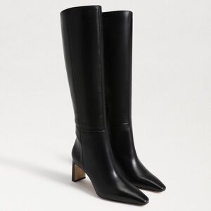 7 Wide Calf Sam Edelman Womens Sylvia Knee High Boots Black Leather Pointed Toe